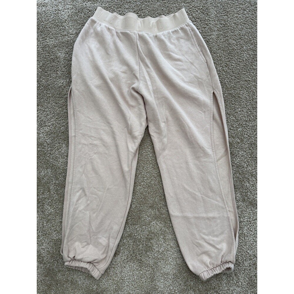 k: VS PINK Cream Tan Jogger Pants M – Trendy Open Sides – Cozy Streetwear Style